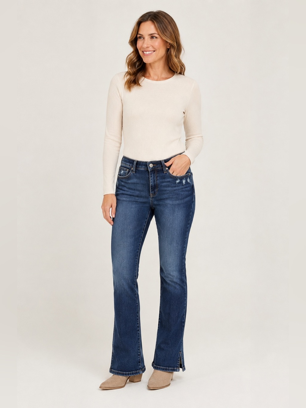 Judy Blue Jeans Womens 13/31 Dark Wash Stretch Bootcut Distressed Slit Hem
